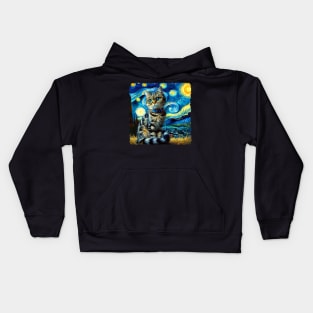 Pixie Starry Night Inspired - Artistic Cat Kids Hoodie